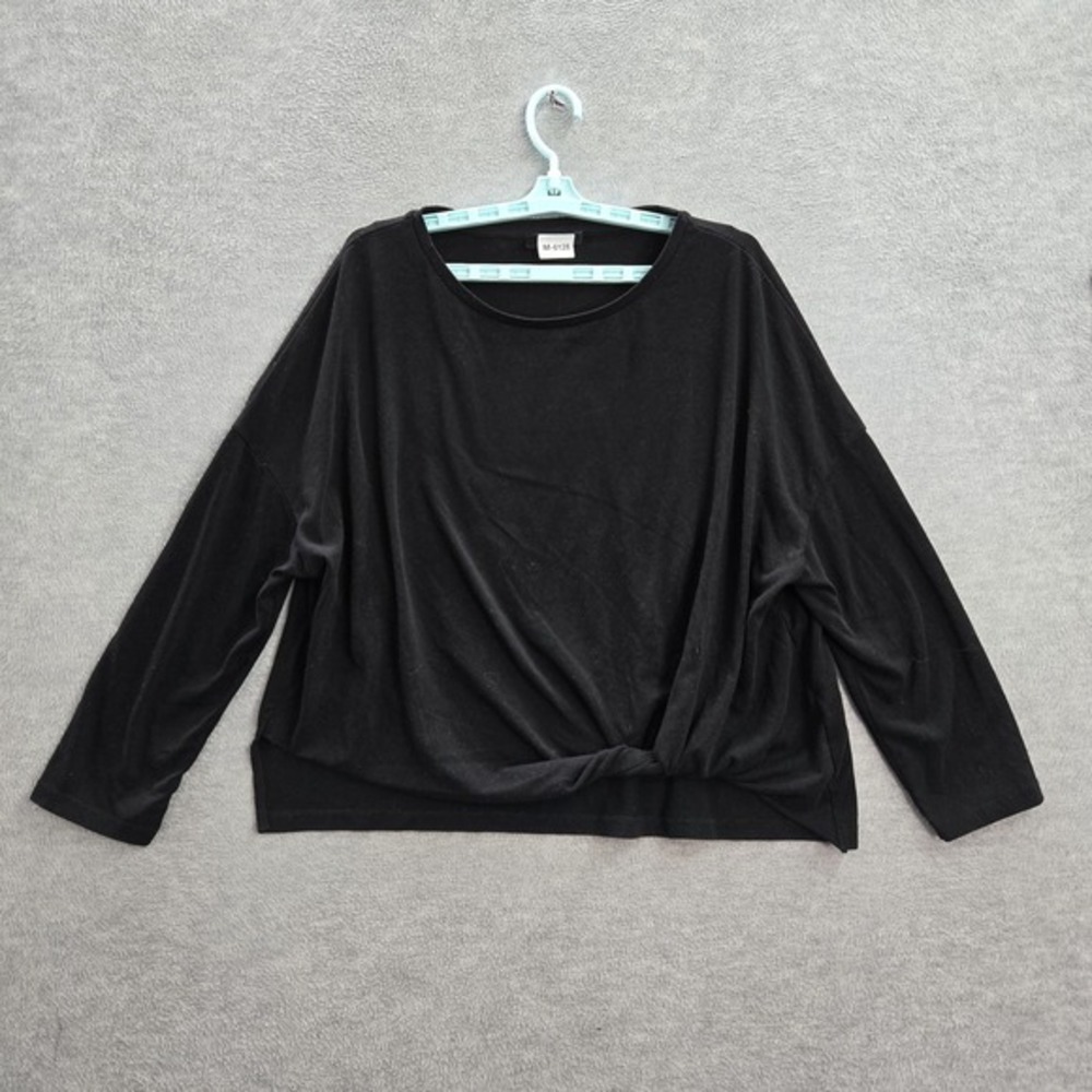 Allsaints Women Blouse M Black Front Twist Crew Neck Pullover